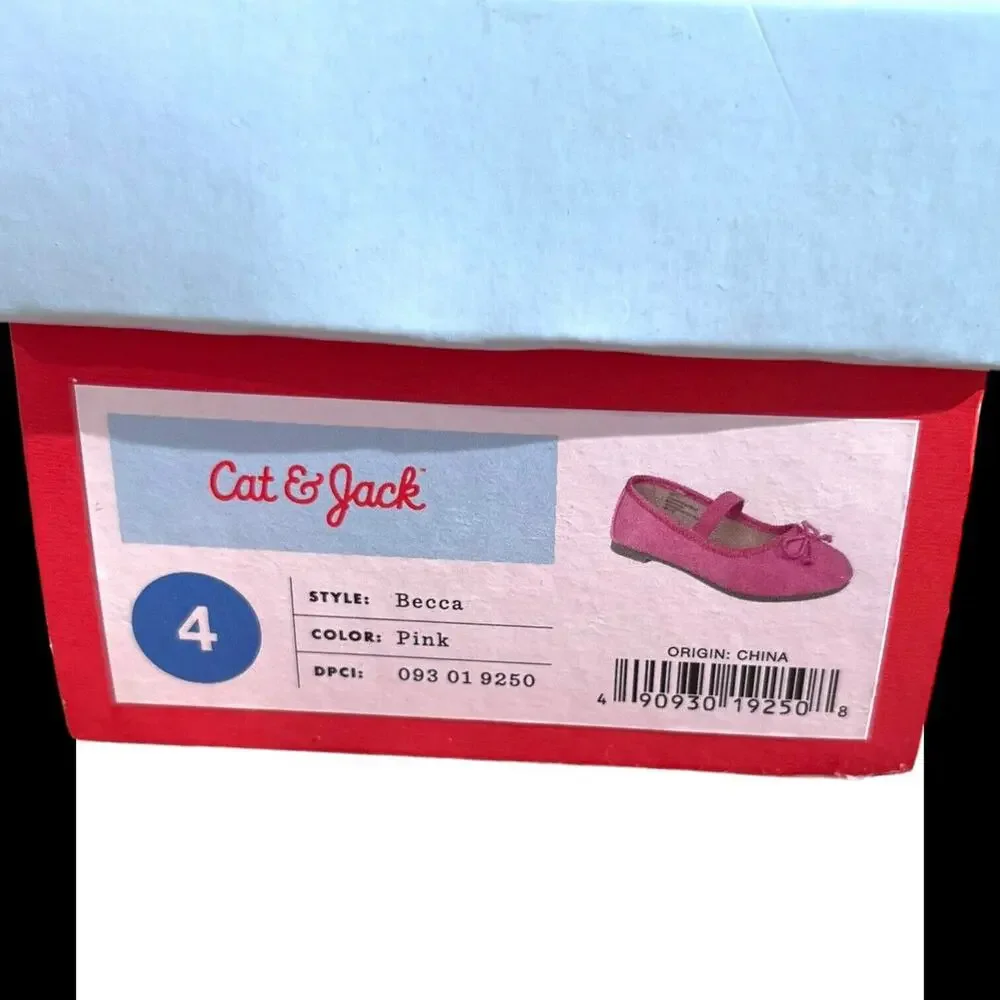 Cat‎ & Jack Toddler Girls Sz 4 Slip on Pink Fabric Ballet Flats W Bow Strap NIB